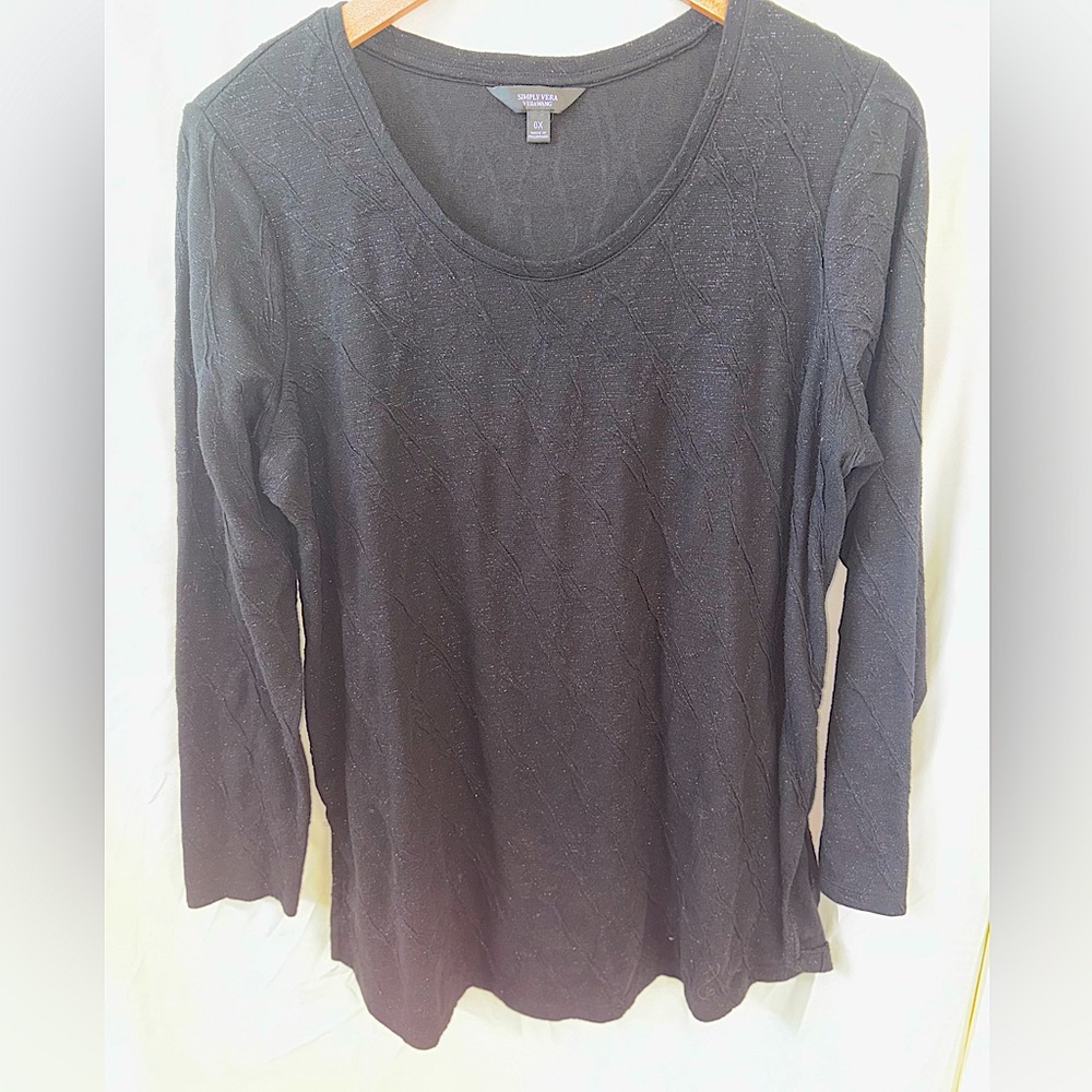 Simply Vera Wang Long Sleeve Sparkle Black Size 0X Top